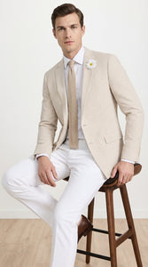 Mens Beige Seersucker Blazer – Lightweight Striped Summer Sport Coat Casual Smart Formal Jacket