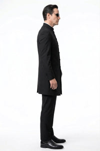Men’s Black Coat Matrix Keanu Reeves Inspired Long Coat – Classic Mandarin Collar Formal Overcoat, Stylish Winter Trench Coat, Neo Style Jacket