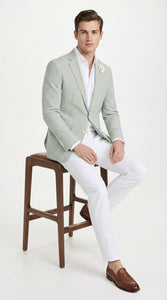 Mens Sage Green Seersucker Blazer – Lightweight Striped Summer Sport Coat Casual Smart Formal Jacket