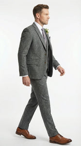 Men’s Peaky Blinder Light Grey Tweed Suit with Vest – Classic Three Piece Formal Suit, Vintage Wedding Business Outfit