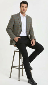 Men’s Green Brown and Teal Plaid Sport Coat – Tailored Fit Check Blazer Jacket - Tartan Sportcoat