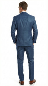 Men’s Indigo Blue Sharkskin Suit – Textured Shiny Formal Suit for Wedding, Business, 2 Buttons Slim Fitted