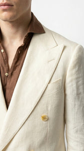 Men’s Off White 70s Style Double Breasted Suit – Vintage Retro Wide Lapel Classic Outfit for Party, Wedding and Casual Fashion Wear