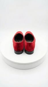 Mens Red Velvet Loafers – Luxury Formal Slip On Dress Shoes Wedding Party Prom Evening Shoes
