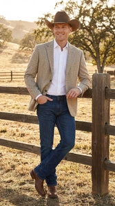 Men’s Light Tan Sand Tweed Cowboy Blazer – Country Style Western Jacket for Casual, Ranch, Saco Para Vaquero