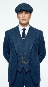 Men’s Blue 3 Piece Suit, Thomas Shelby Inspired Vintage Formal Suit Herringbone Tweed 1920s fabric