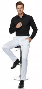 Mens White Satin Slim Fit Dress Pants – Shiny Formal Party and Wedding Trousers