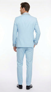 Men’s Light Blue Suit with Silver Glitter Lapel – Light Blue Formal Tuxedo Suit for Prom, Wedding and Special Occasion Wear in Sky Baby Blue
