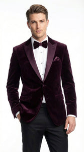 Mens Plum Eggplant Velvet Blazer Jacket – Luxury Velvet Dinner Jacket for Wedding, Tuxedo Events, Formal Parties in Burgundy Color
