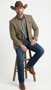 Men’s Brown Taupe Western Blazer Jacket – Classic Cowboy Style Sport Coat for Wedding
