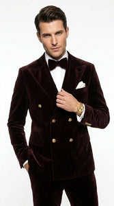 Men’s Dark Brown Velvet Blazer and Pants 2 Piece Suit, Double Breasted Formal Dinner Suit for Weddings, Prom