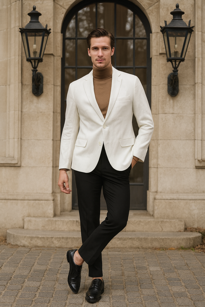 Men’s White Linen Blazer – Classic Two-Button Lightweight Sport Coat