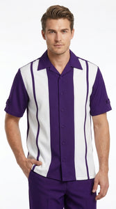 Men’s Purple and White Walking Suit – 2-Piece Short Sleeve Casual Leisure Outfit