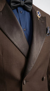 Men’s Brown Double Breasted Tuxedo – Satin Peak Lapel Formal Wedding & Prom Suit