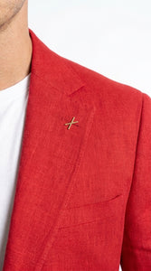 Men’s Red Linen Blazer – Two-Button Wedding, Business and Smart Casual Sport Coat