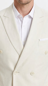 Men’s Ivory Cream Double-Breasted Linen Suit – Off-White Summer Wedding Slim Fitted 2-Piece Suit Cream Color