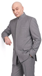 Men's Light Gray Austin Powers Dr. Evil Inspired Suit – Mandarin Collar 2 Piece Costume Suit for Halloween, Cosplay & Themed Parties
