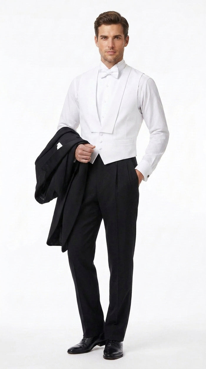 Men’s Black Victorian Tailcoat Tuxedo – 1800s 19th Century Edwardian Peak Lapel Formal Suit