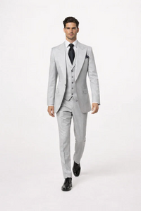 Suits With Baggy Pleated Pants - Wide Leg Pants 100% Wool - Classic Fit in Grey One Button 3 Piece Suit by Rossiman