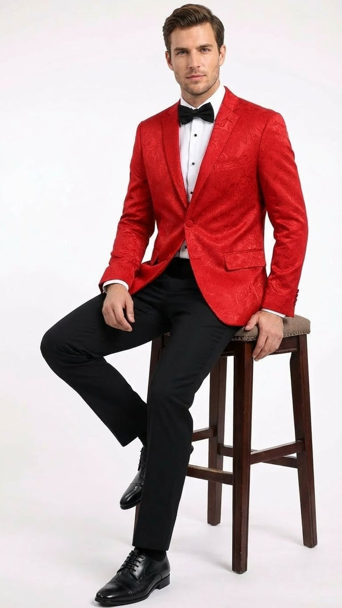 Men’s Red Paisley Velvet Blazer - Christmas new year Sport Coat Jacket ...