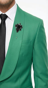 Men’s Emerald Green Tuxedo Suit – Emerald Green Formal Tuxedo with Shawl Lapel Jacket Trousers for Prom, Wedding in Augusta Green