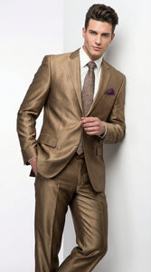 Mens Gold Brown Tan Beige Khaki Bronze Formal Suit – Luxury Metallic Finish Wedding and Prom Suit for Men