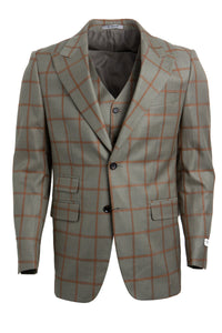 Men's Tan & Gold Windowpane Vested Suit by Stacy Adams