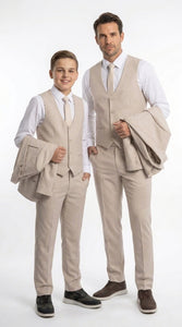Dad & Son Matching Beige 3-Piece Suits – Father and Son Wedding Formal Suits in Tan Color