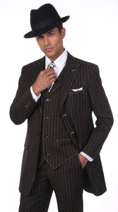 Men’s Black Pinstripe Zoot Suit – 3-Piece Gangster, Formal Suit 1920s Pimp Suit