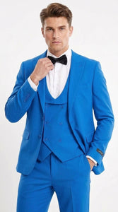 Tazzio Men’s French Color Royal Blue Peak Lapel Skinny Fit Suit – 2-Piece Wedding, Prom & Formal Suit indigo Cobalt Blue