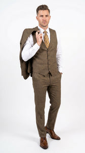 Men's Great Gatsby Brown Checker Plaid Texture 3-Piece Suit – Classic Fit Business, Wedding & Formal Suit Set - Victorian style 1920s