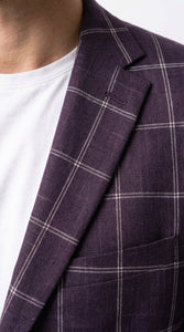 Men's Purple Windowpane Sport Coat – Classic Fit Plaid Blazer Jacket for Business, Wedding & Casual Wear