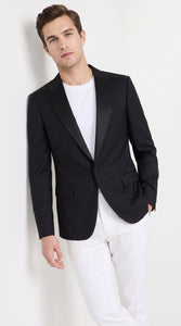 Men’s Classic Black Dinner Jacket – Satin Peak Lapel Formal Tuxedo Blazer