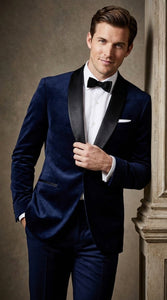 Men’s James Bond Inspired Navy Blue Tuxedo – Black Shawl Lapel Wedding & Prom Suit
