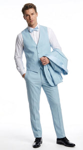 Men’s Powder Blue 3-Piece Tuxedo – Light Blue Wedding & Prom Suit with Vest in Light Blue Sky Color
