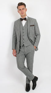 Men’s Edwardian Grey 3-Piece Suit – Dickens Downton Abbey Victorian Vintage Tweed Suit