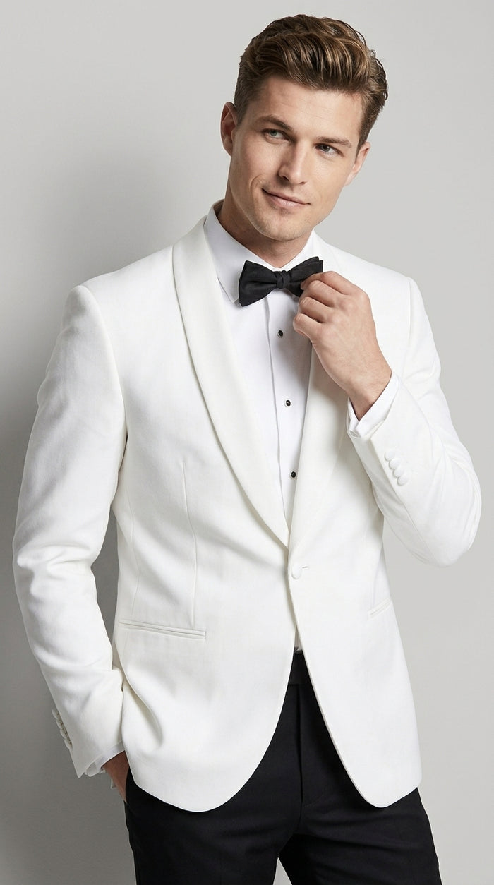 Men’s uniform White Dinner Jacket Tuxedo – Classic White Formal Tuxedo Jacket with Black Pants for Wedding, Prom & Black Tie Events