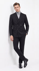 Men's Designer Stacy Adams Classic Double Breasted Suit in Black  Peak Lapel Slim fit