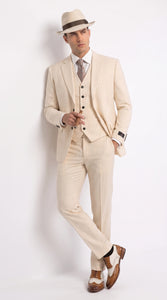 Men’s Ivory Cream Pinstripe 3-Piece Suit – 1920s Gangster Gatsby Wedding and Formal Suit