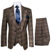 Mens Plaid Windowpane Business Suit - Brown