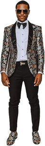 Mens Black ~ White Paisley Blazer - Big and Tall Sport Coat With Bowtie