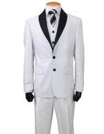 Mens 2 Button Sharkskin Tuxedo with Satin Shawl in White - Men's Tuxedo USA
