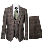 Mens Plaid Windowpane Business Suit - Charcoal Grey