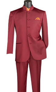 Master Collection - Regular Fit Men's 2 Piece Banded Collar Tuxedo Burgundy