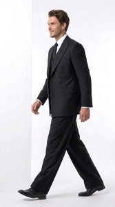Tiglio Rosso Men’s Black Super 150’s Italian Wool 3-Piece Suit – Double-Breasted Jacket, Vest and Wide-Leg Pleated Pants