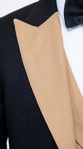 Men's Western Khaki Cowboy Tuxedo Suit – Black & Tan Beige  Peak Lapel 3-Piece Vested Formal Cowboy Suit