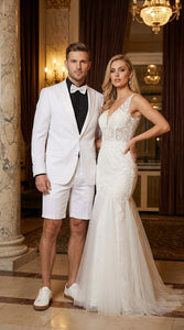 Men’s White Tuxedo Suit with Shorts – Modern Formal Blazer and Short Pants Set for Wedding, Prom Summer Fabric