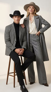 Men’s Grey Herringbone Winter Cowboy Blazer – Western Sport Coat Jacket