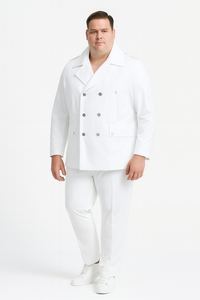Men’s White Double-Breasted Peacoat Jacket – Classic Stylish Outerwear Wool Fabric Slim Fitted