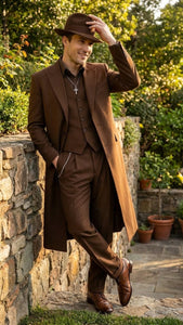 Men’s Brown 1920s Zoot Suit – Long Gangster Mafia Zuit Vintage Three-Piece Costume Set Pachuco Style